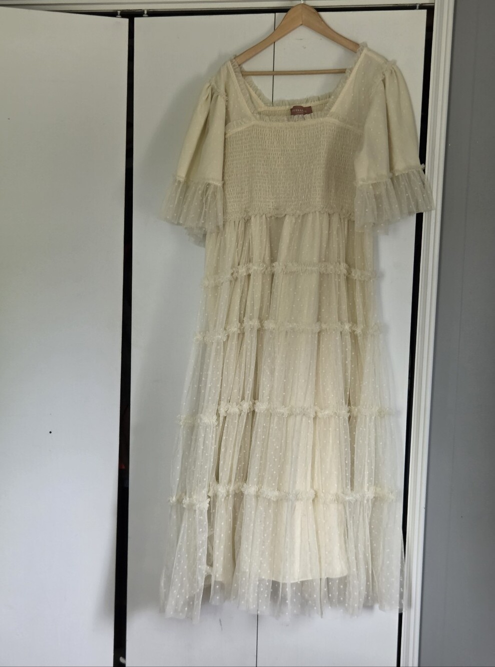 JessaKae Cream Tiered Dot Tulle Dress